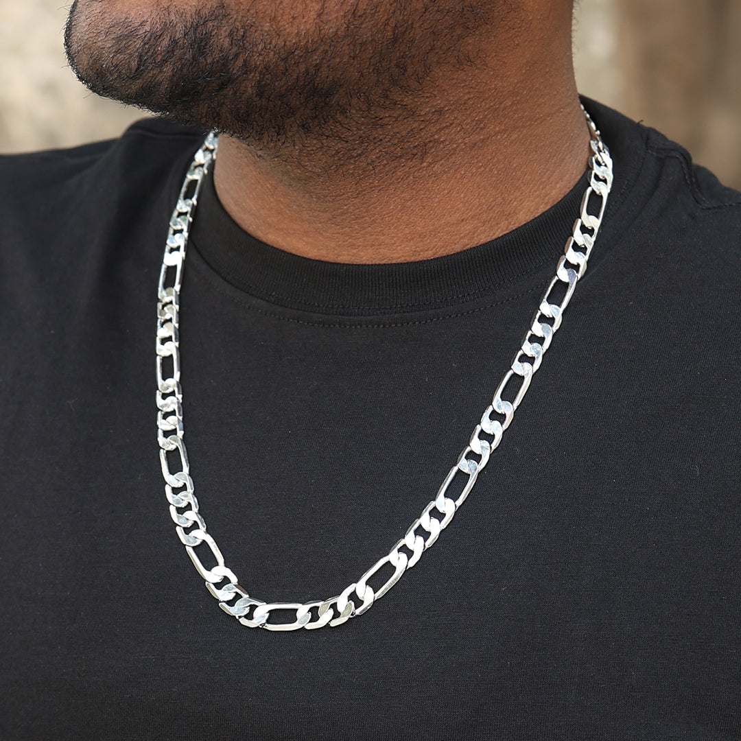 Timeless Figaro Chain (18K White Gold Rhodium Plating ) 8.5 MM