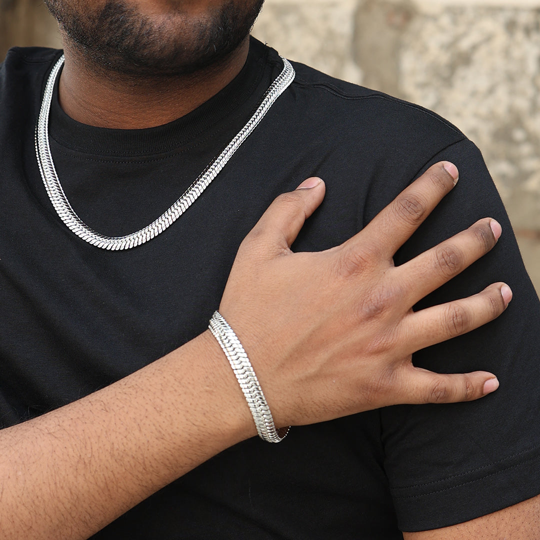 Flat Cuban Chain (18K White Gold Rhodium Plating) - 9 MM
