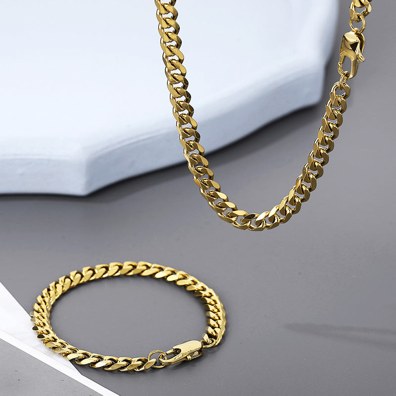 Men’s Chain and Bracelet - 7 mm - 18k Gold Plated