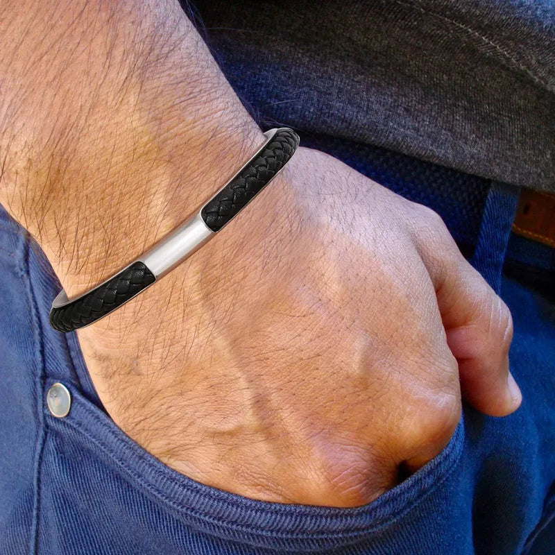 Silver Leather Bracelet/Cuff
