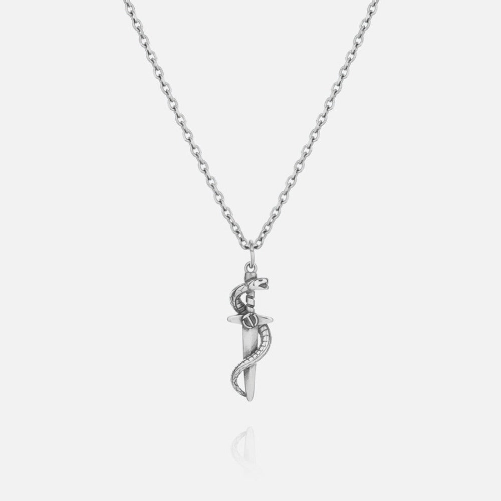 SERPENT (SILVER) PENDANT+CHAIN - 18K White Gold Plating