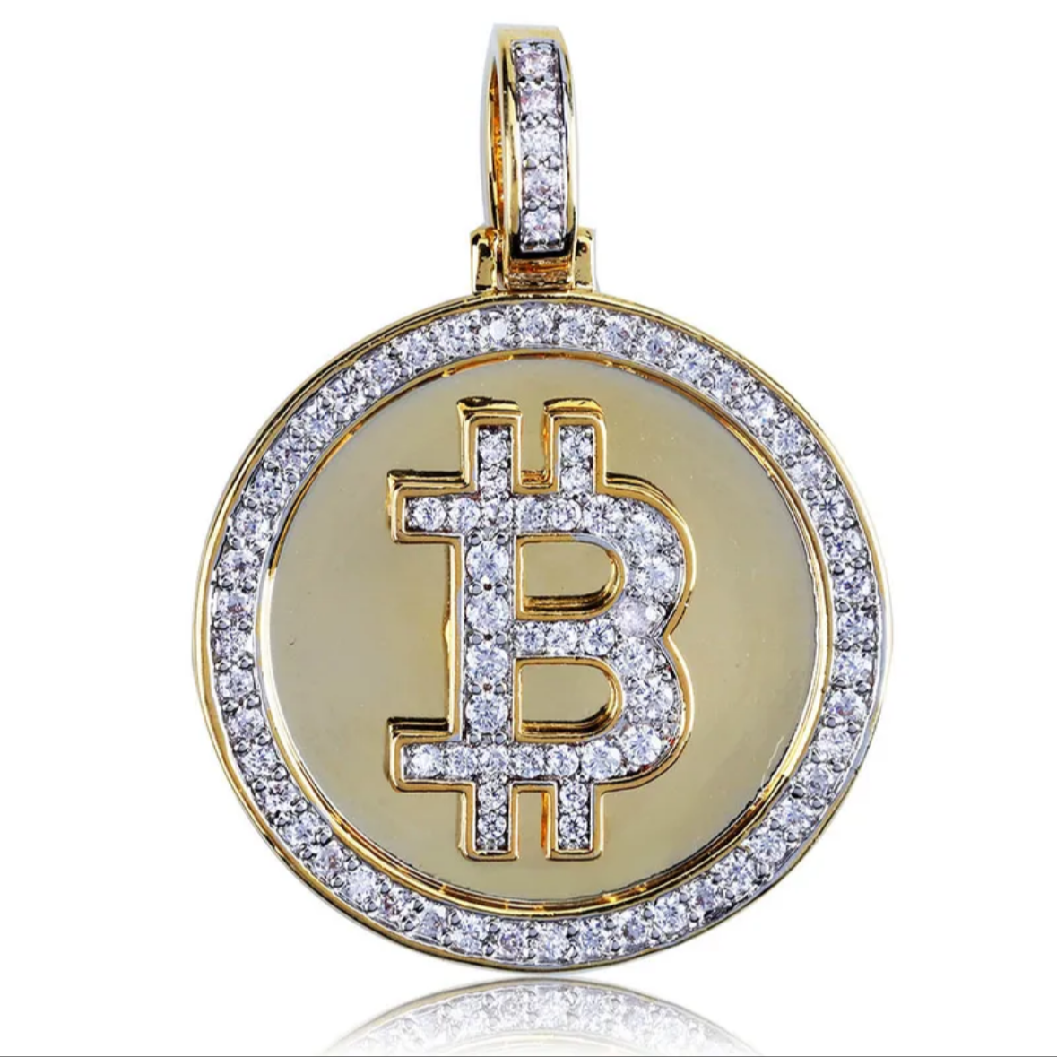 Zirconia Bitcoin ( Pendant + Chain ) - 14K Gold Plated