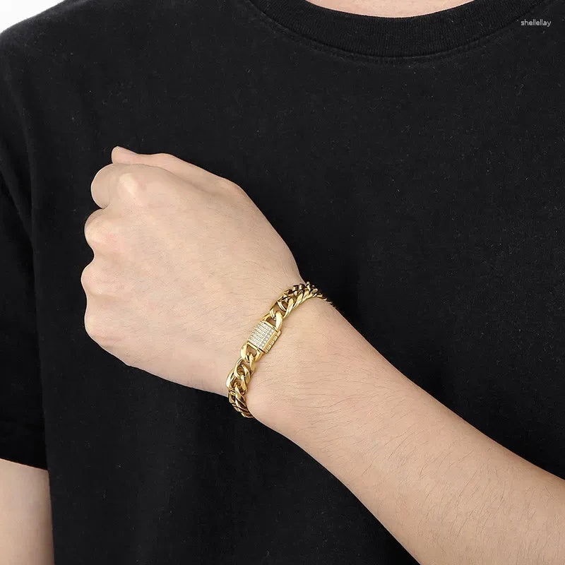 Iced Lock Cuban (Gold) Bracelet -  10 MM - 18K Gold Plating