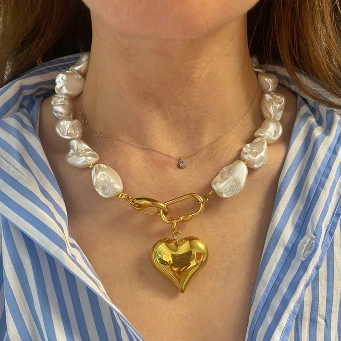 Natural Shell Titanium Necklace — 18K Gold Plated