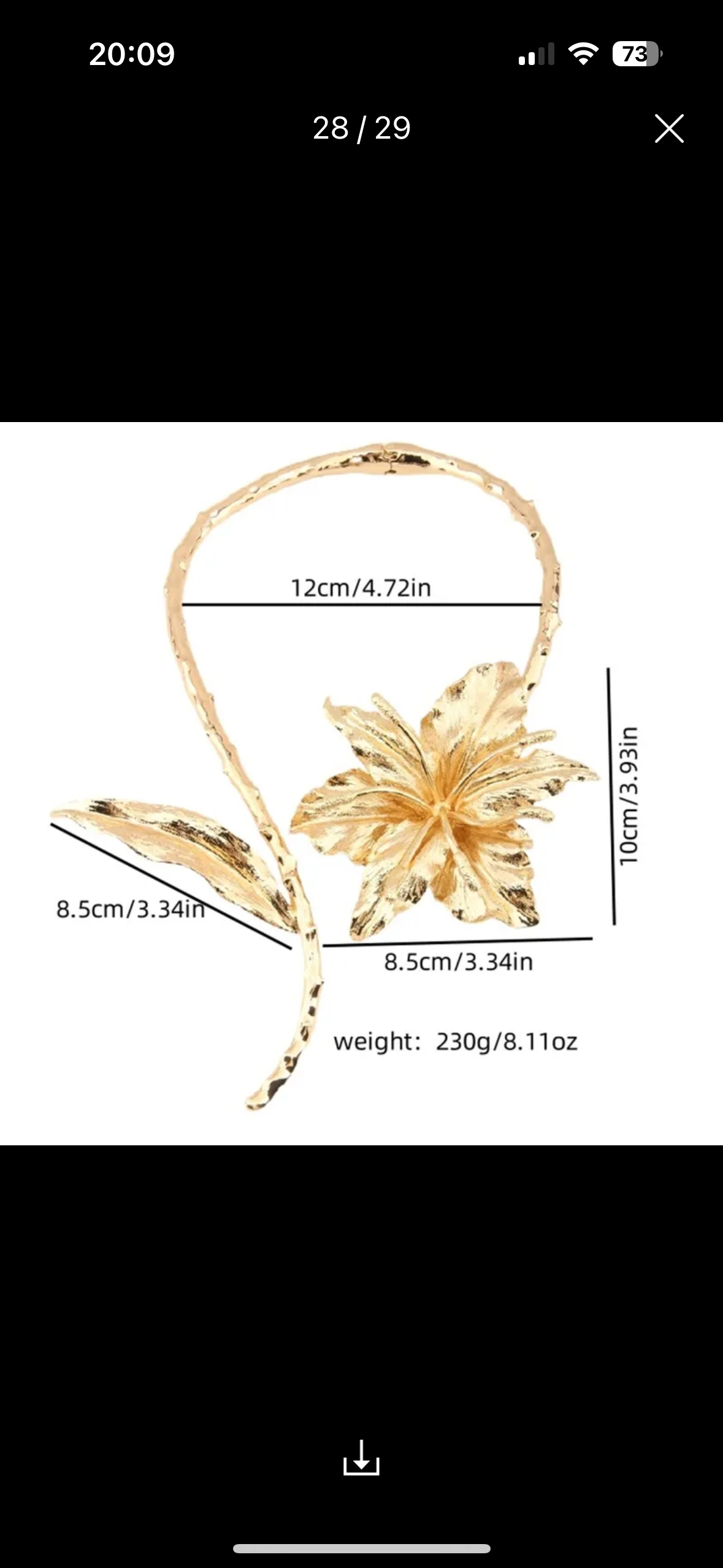 Floral Leaf Metal Necklace (18K White Gold Rhodium Plating)