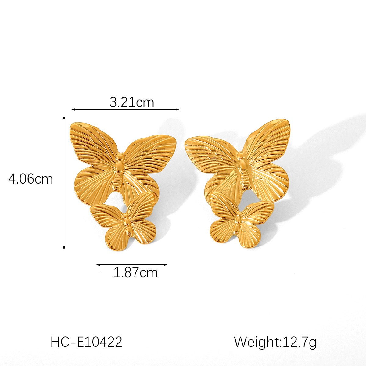 Dual Butterfly Earrings (18K Gold Plating)