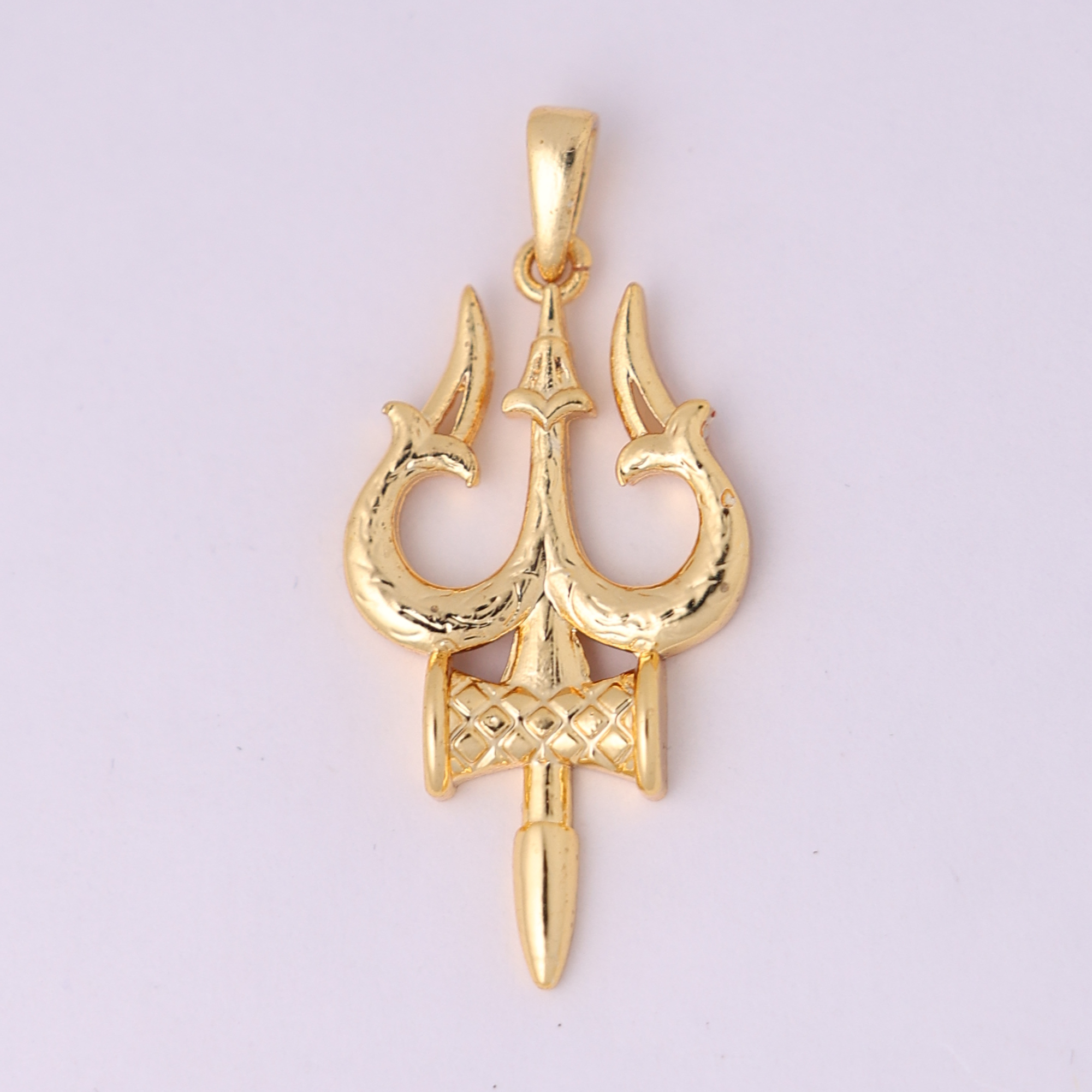 Powerful Trishul Damru (Pendant + Chain) - 18K Gold Plated