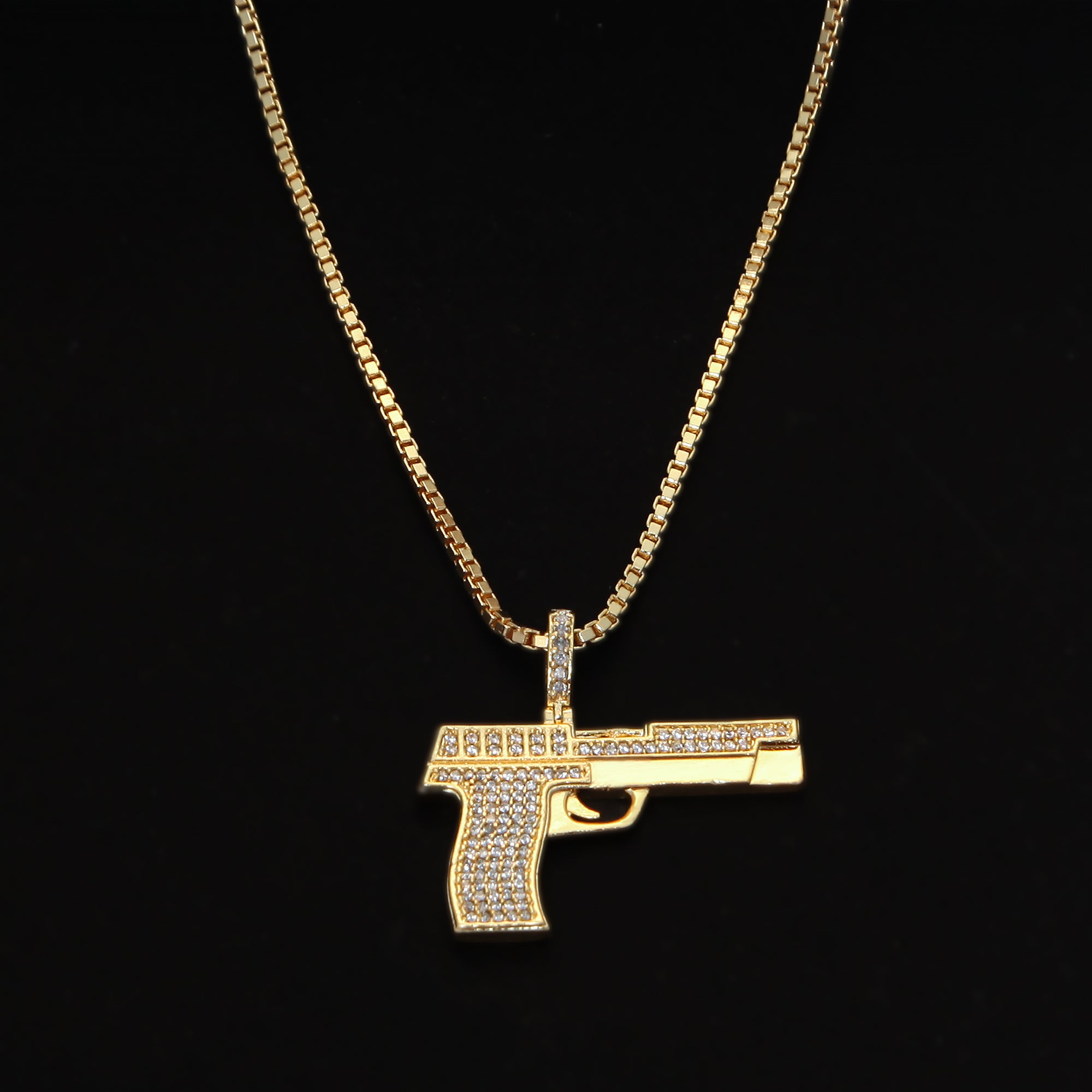 Zircon GUN (PENDANT + Chain)  - 18k Gold Plated