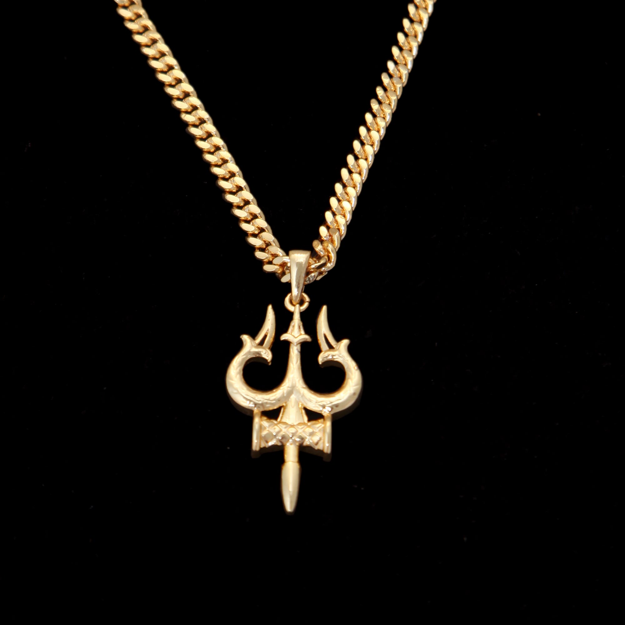 Powerful Trishul Damru (Pendant + Chain) - 18K Gold Plated