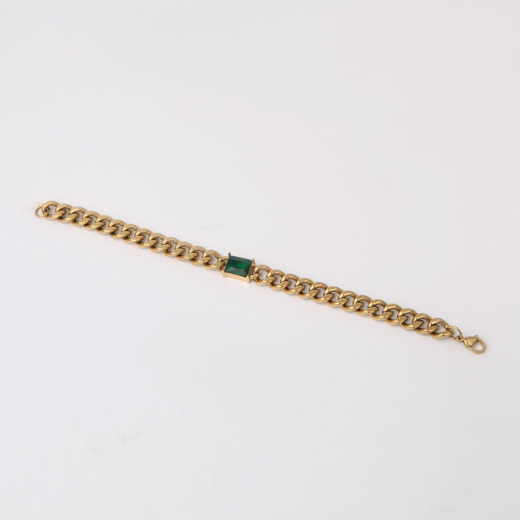 Cuban Bracelet With Green Stone - 8 MM