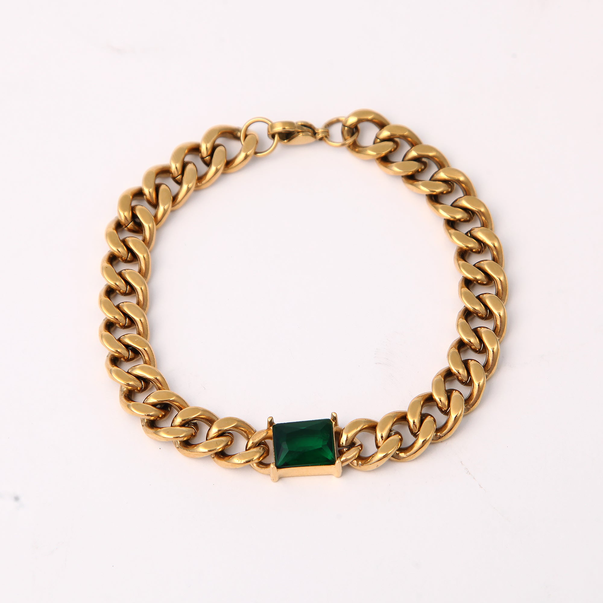 Cuban Bracelet With Green Stone - 8 MM