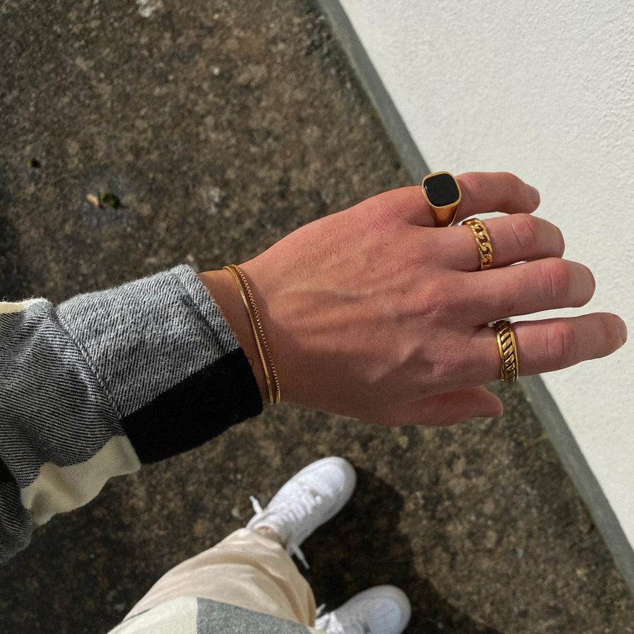 SQUARE ONYX RING (GOLD) - 18K Gold Plating