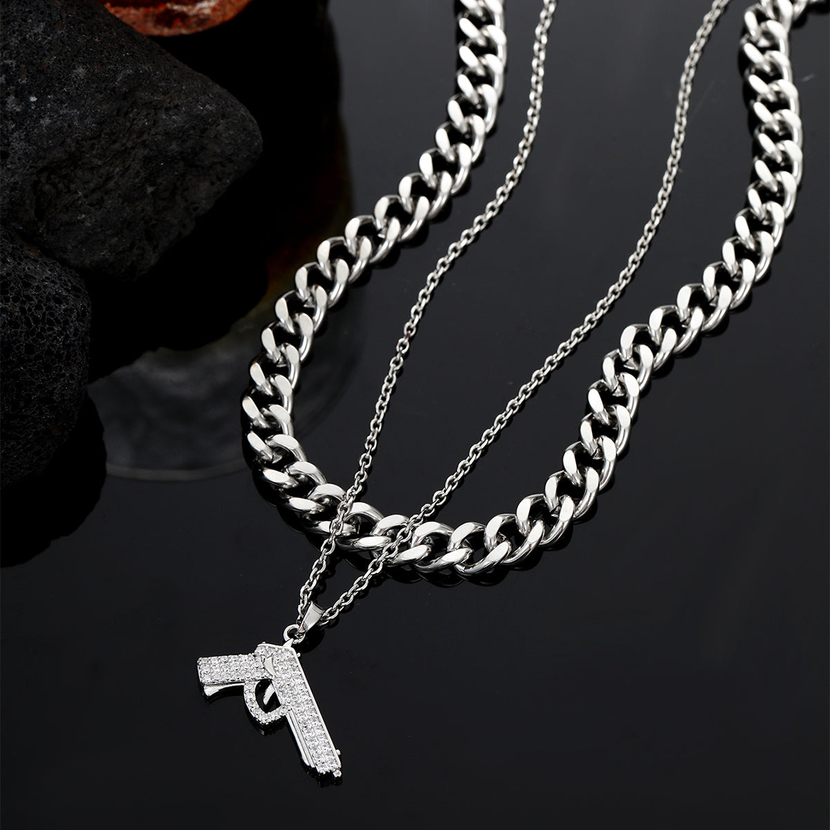 Dual Chain with Zircon Pendant