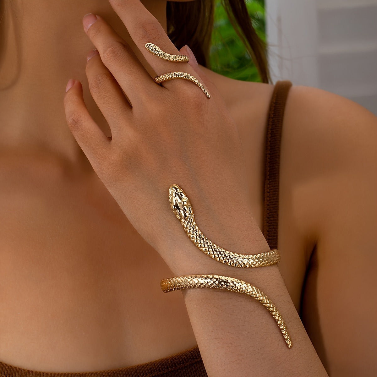 Sleek SNAKE RING & BRACELET SET
