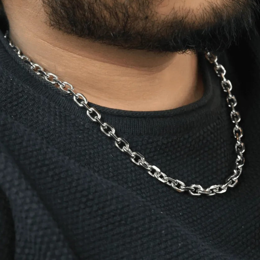 Oval Anchor Chain (18K White Gold Rhodium Plating) - 7 MM