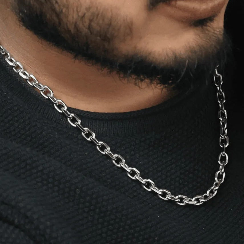Oval Anchor Chain (18K White Gold Rhodium Plating) - 7 MM