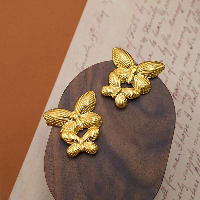 Dual Butterfly Earrings (18K Gold Plating)