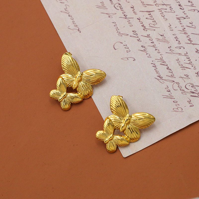 Dual Butterfly Earrings (18K Gold Plating)