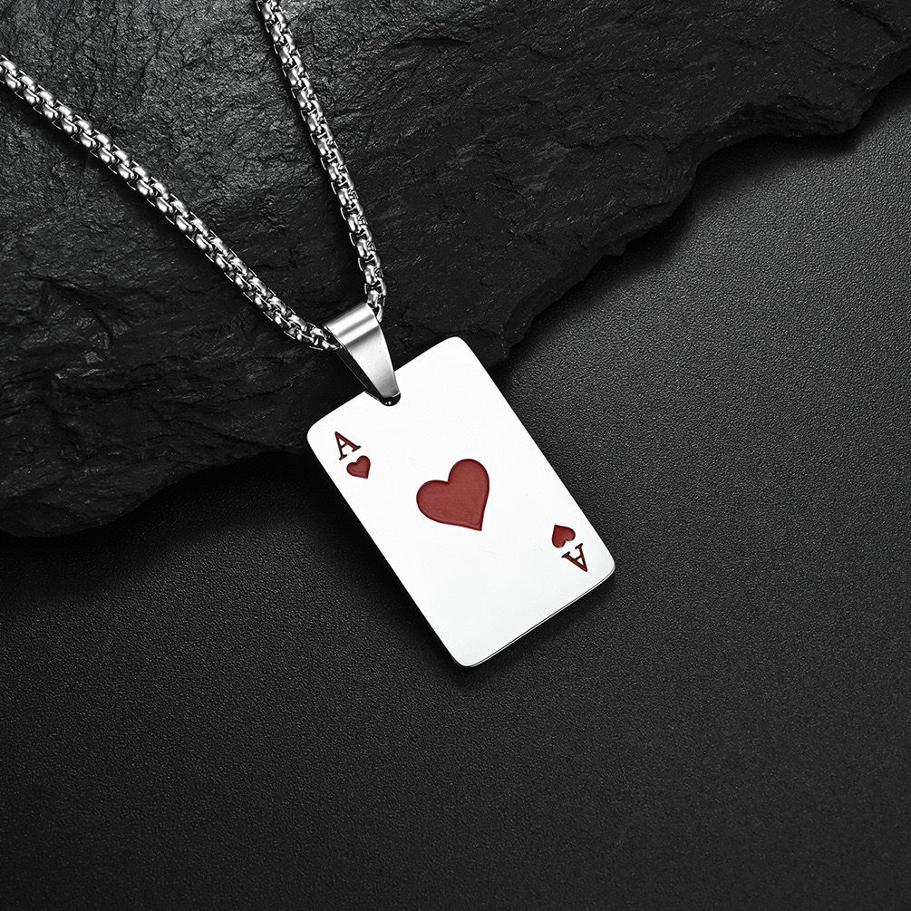 Lucky Ace Of Spades Heart Pendant + Chain