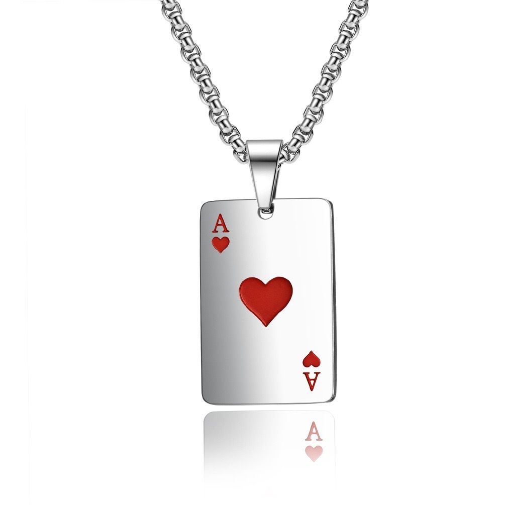 Lucky Ace Of Spades Heart Pendant + Chain