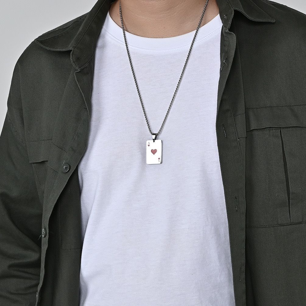 Lucky Ace Of Spades Heart Pendant + Chain