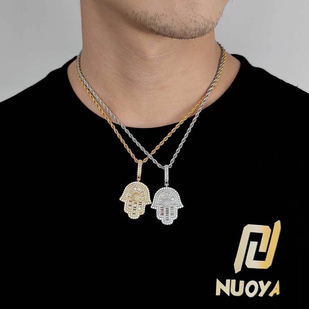 Zirconia Gold Diamond Hamsa (Pendant + Chain)