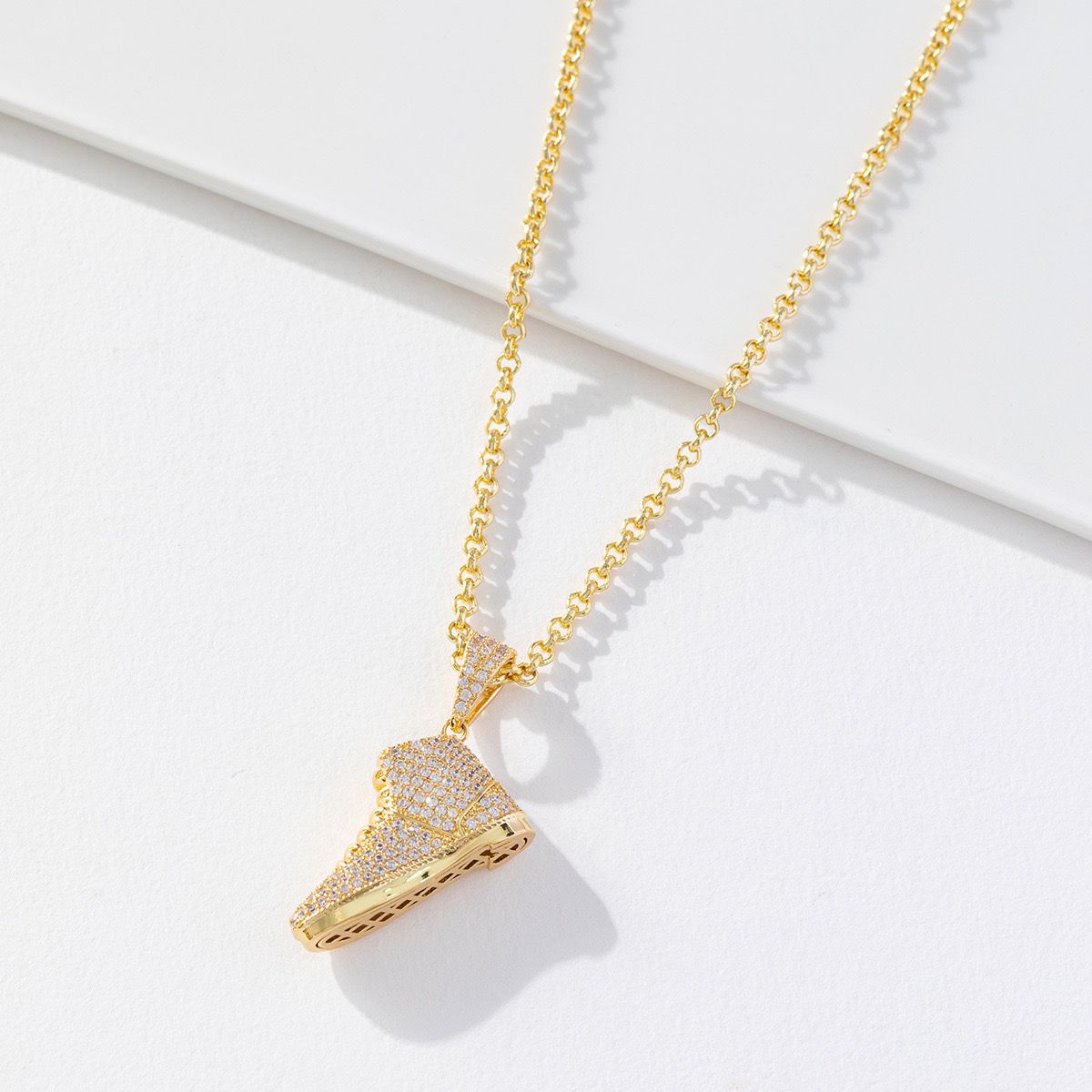 Zirconia Luxury Titanium Shoe (Pendant + Chain) - 18K Gold Plating