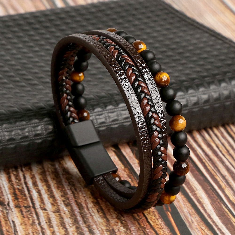 Classic Leather Bracelet With Bead