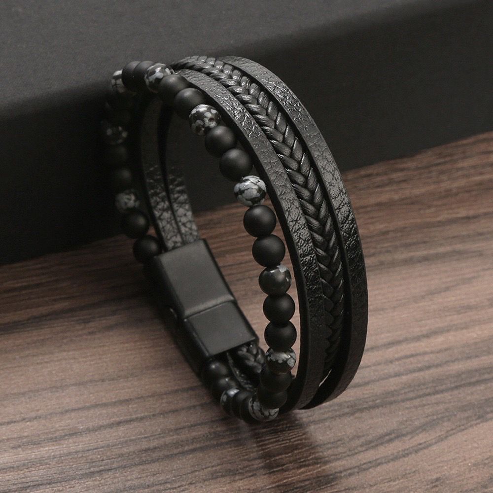 Classic Leather Bracelet With Bead