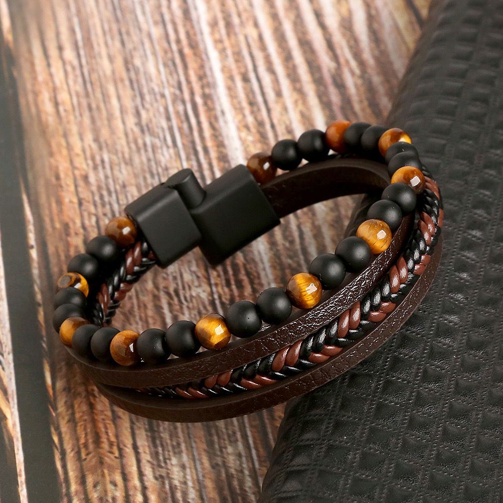 Classic Leather Bracelet With Bead