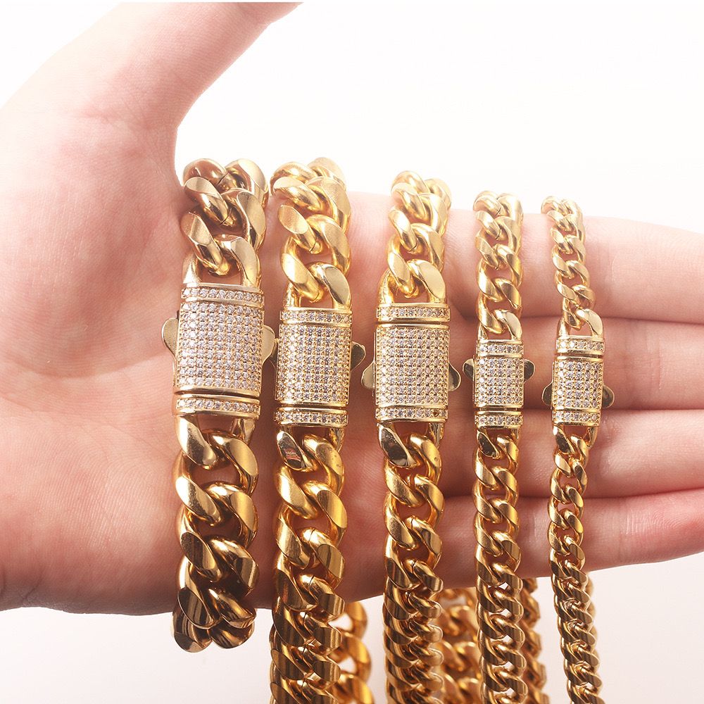 Cuban Gold Bracelet with Iced Lock - 18K Gold Plating