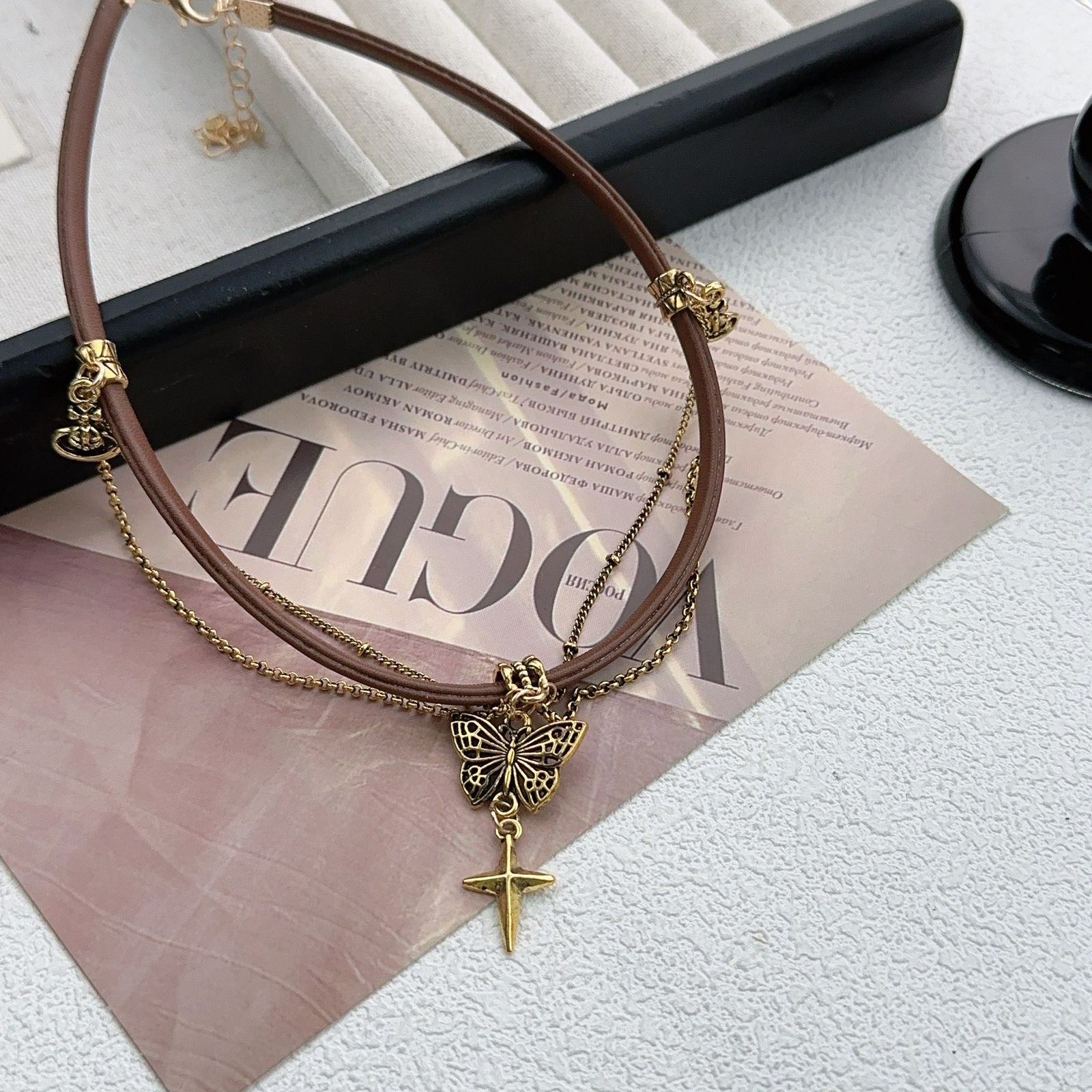 Butterfly Charm Leather Necklace