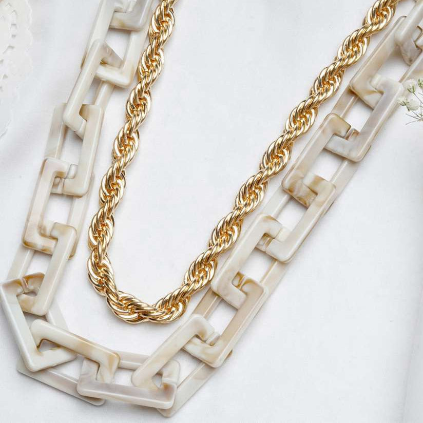 Double layer marble necklace