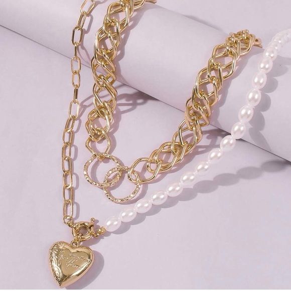 Double Layer Heart Pearl Necklace