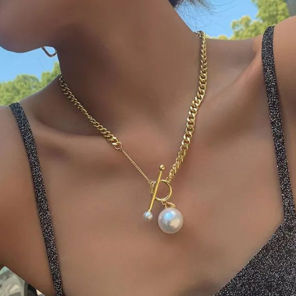 Pearl drop chain necklace