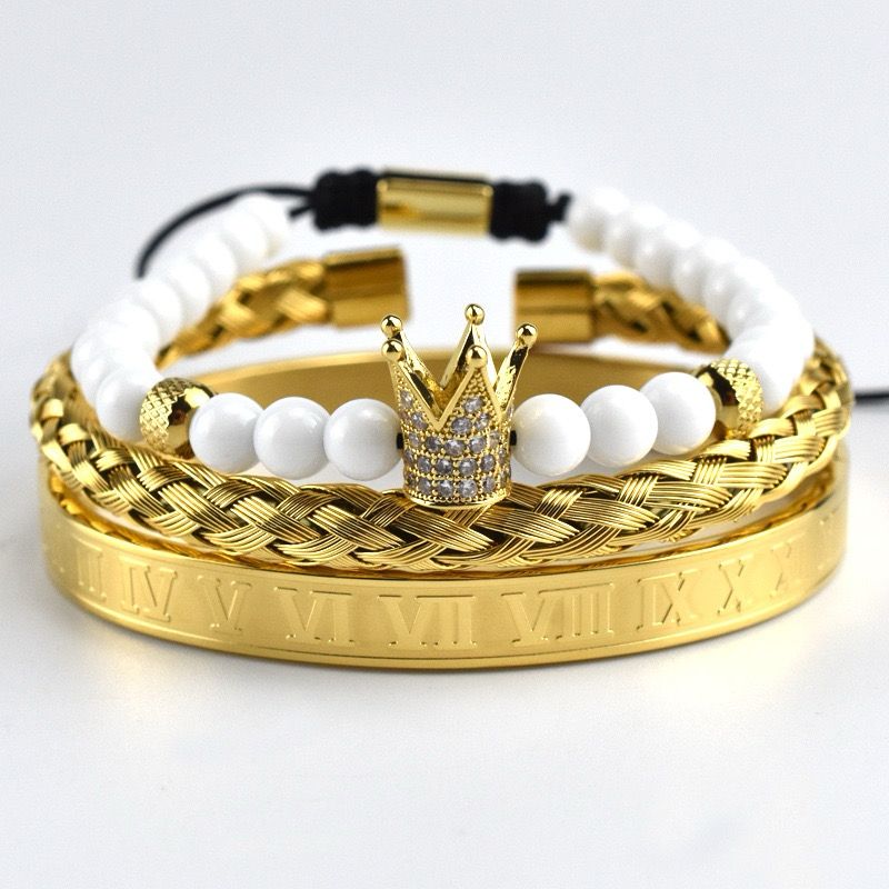 White Roman Crown BRACELET - Set of 3