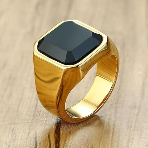Titanium Agate Mens Square Ring