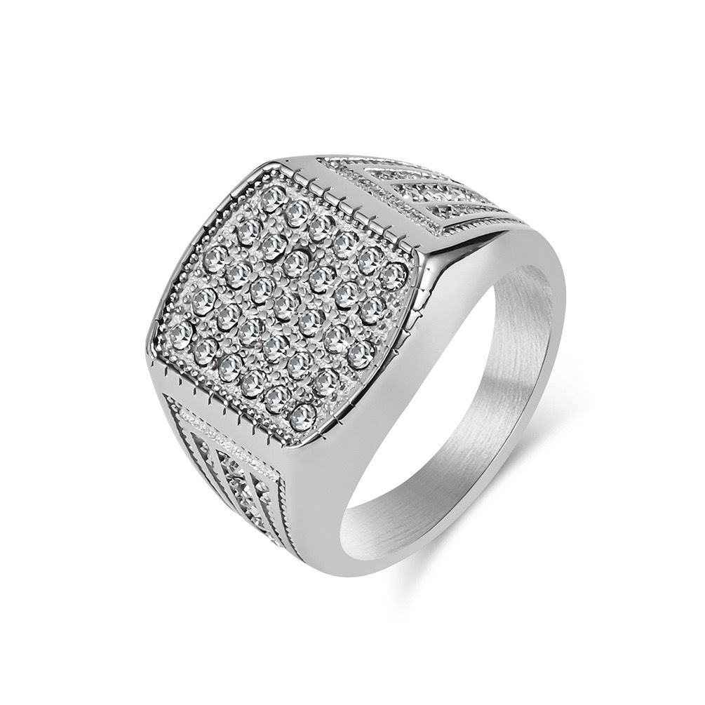 Bold Men's Titanium Silver Ring - 18k Gold Plating