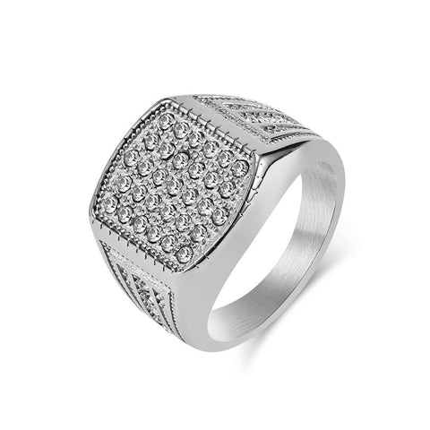 Bold Men's Titanium Silver Ring - 18k Gold Plating