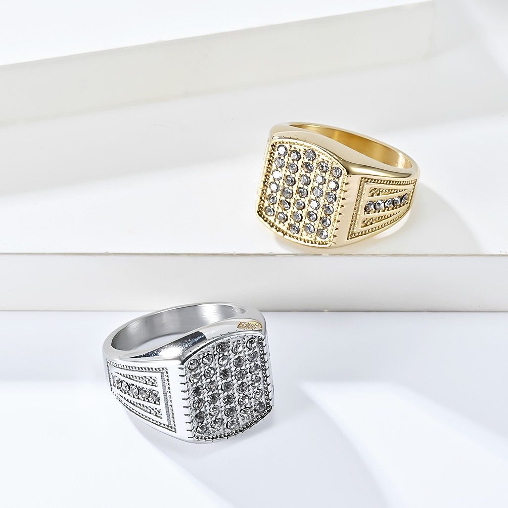Bold Men's Titanium Silver Ring - 18k Gold Plating