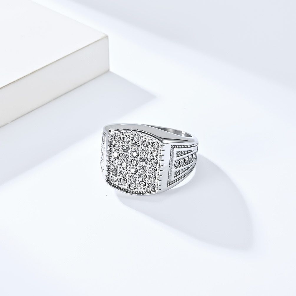 Bold Men's Titanium Silver Ring - 18k Gold Plating