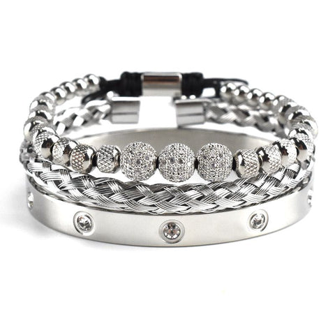 Three Layered Silver Bracelet with Studs