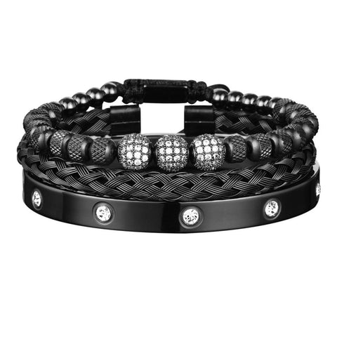 Three Layered Black Bracelet with Studs
