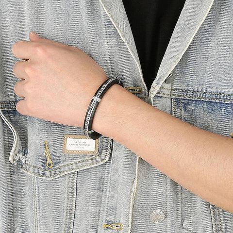 Titanium Steel Leather Bracelet