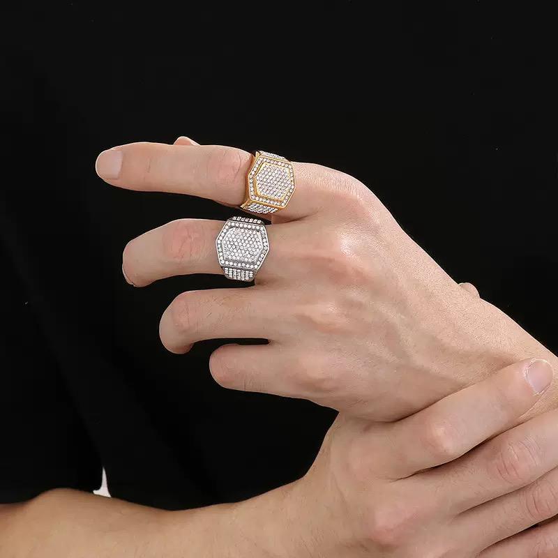 Men's Diamond Statement Ring - Titanium - 18k Gold Plating