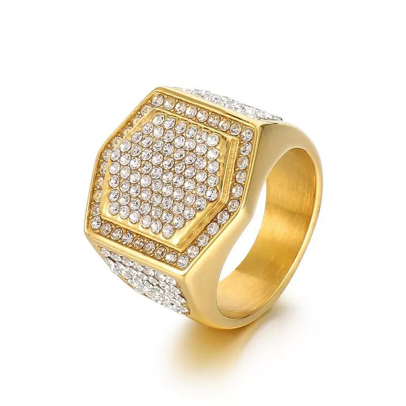 Men's Diamond Statement Ring - Titanium - 18k Gold Plating