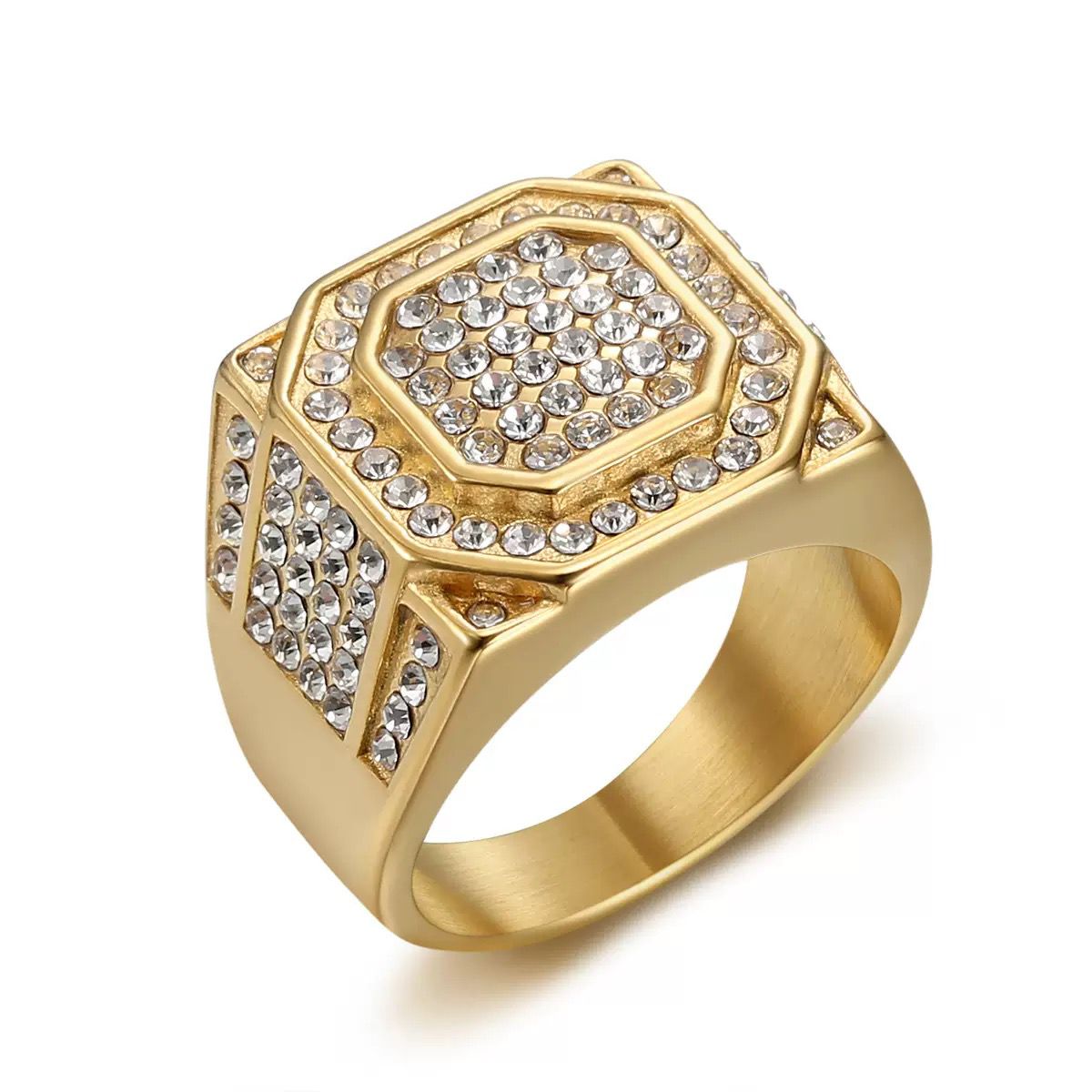 Men's Diamond Statement Ring - Titanium - 18k Gold Plated