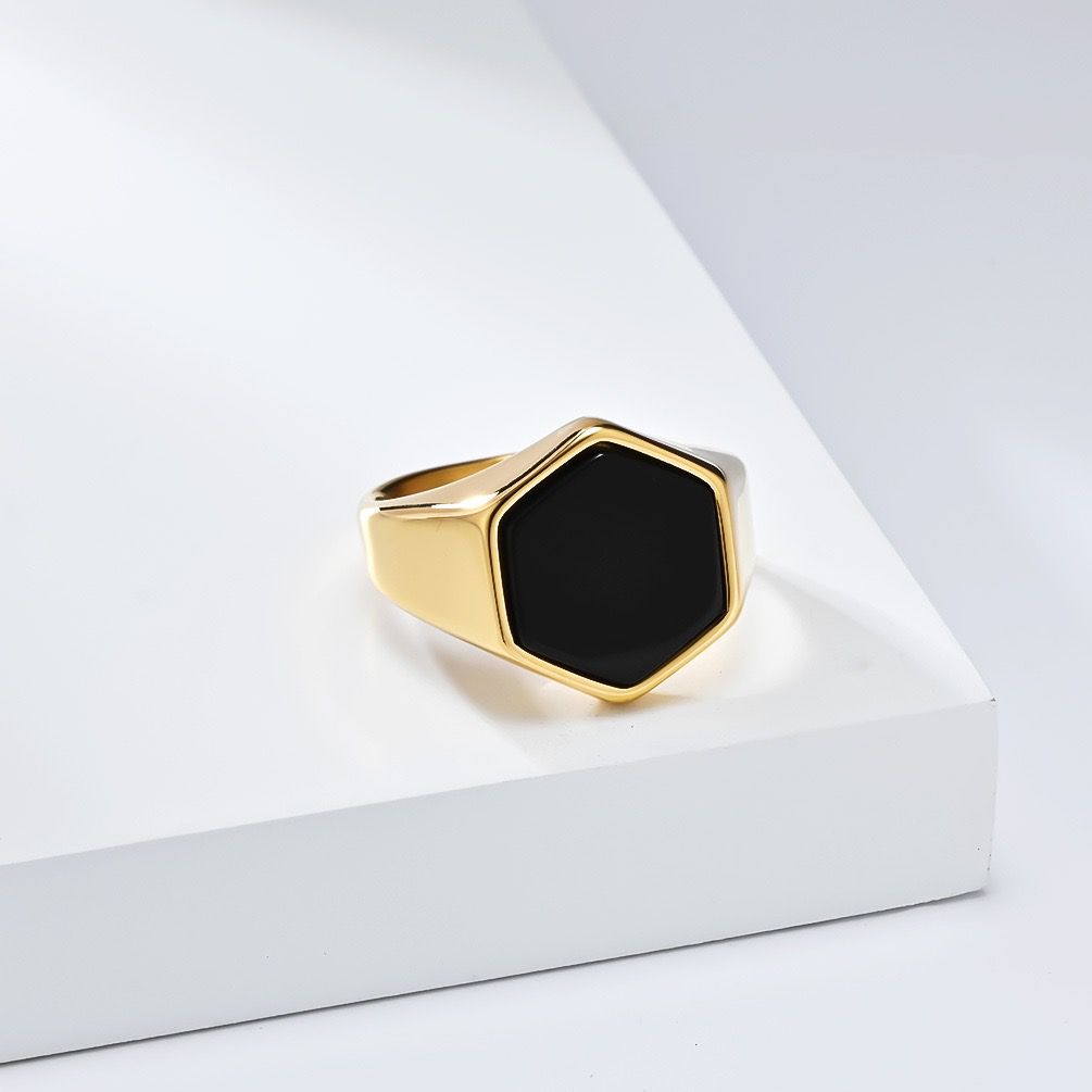 Hexagon Signet Men's Ring - 18K Gold Plated