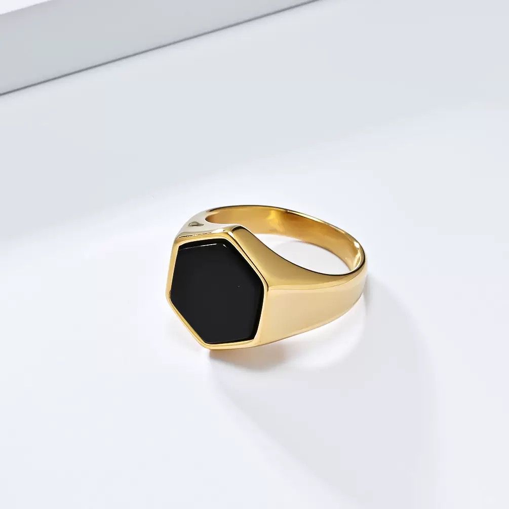Hexagon Signet Men's Ring - 18K Gold Plated