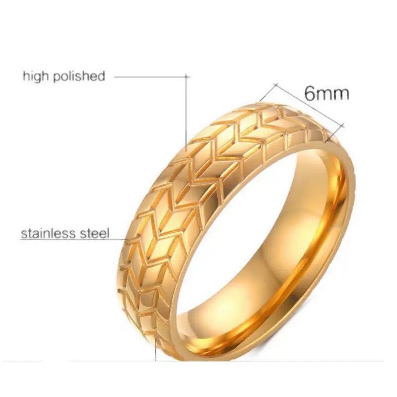Tire Pattern Titanium Band - 18k Gold Plated